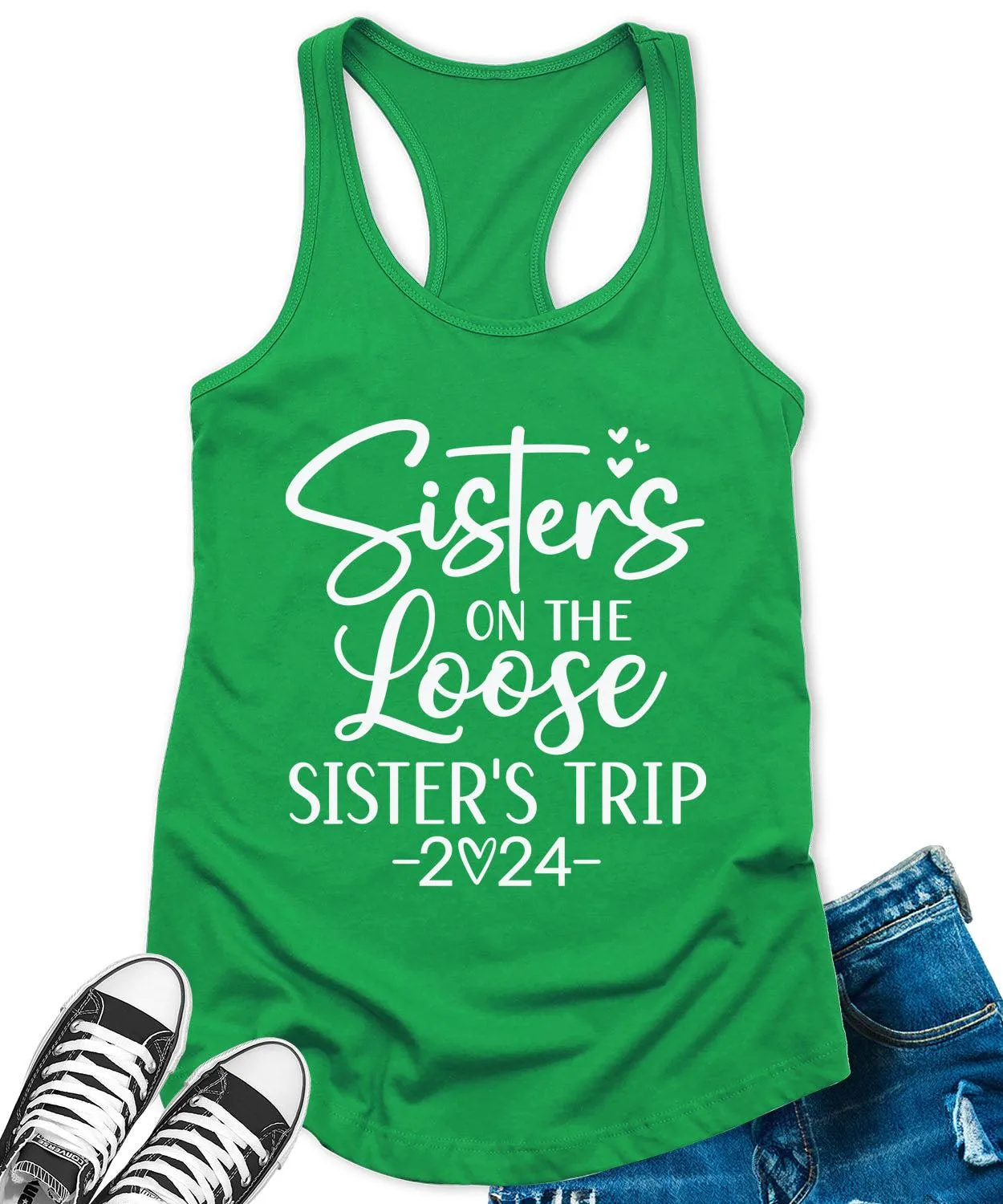 Sisters Trip 2024 Racerback Tank Top for Women Letter Print Sleeveless Summer Tops