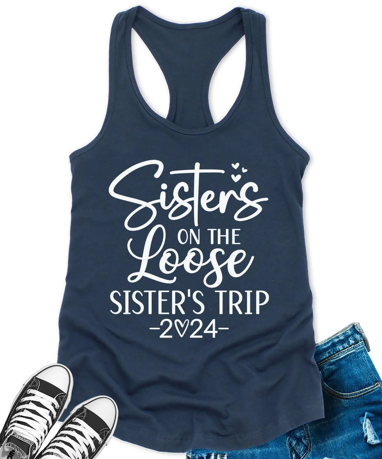 Sisters Trip 2024 Racerback Tank Top for Women Letter Print Sleeveless Summer Tops