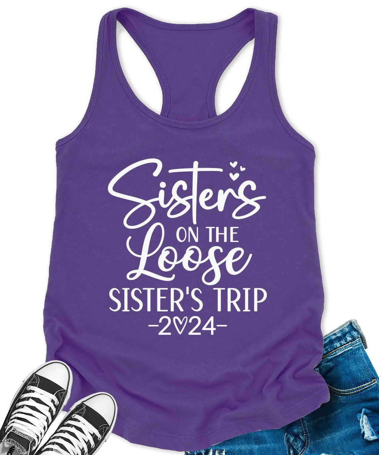 Sisters Trip 2024 Racerback Tank Top for Women Letter Print Sleeveless Summer Tops