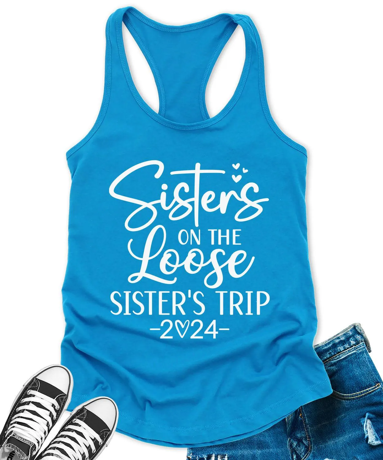 Sisters Trip 2024 Racerback Tank Top for Women Letter Print Sleeveless Summer Tops