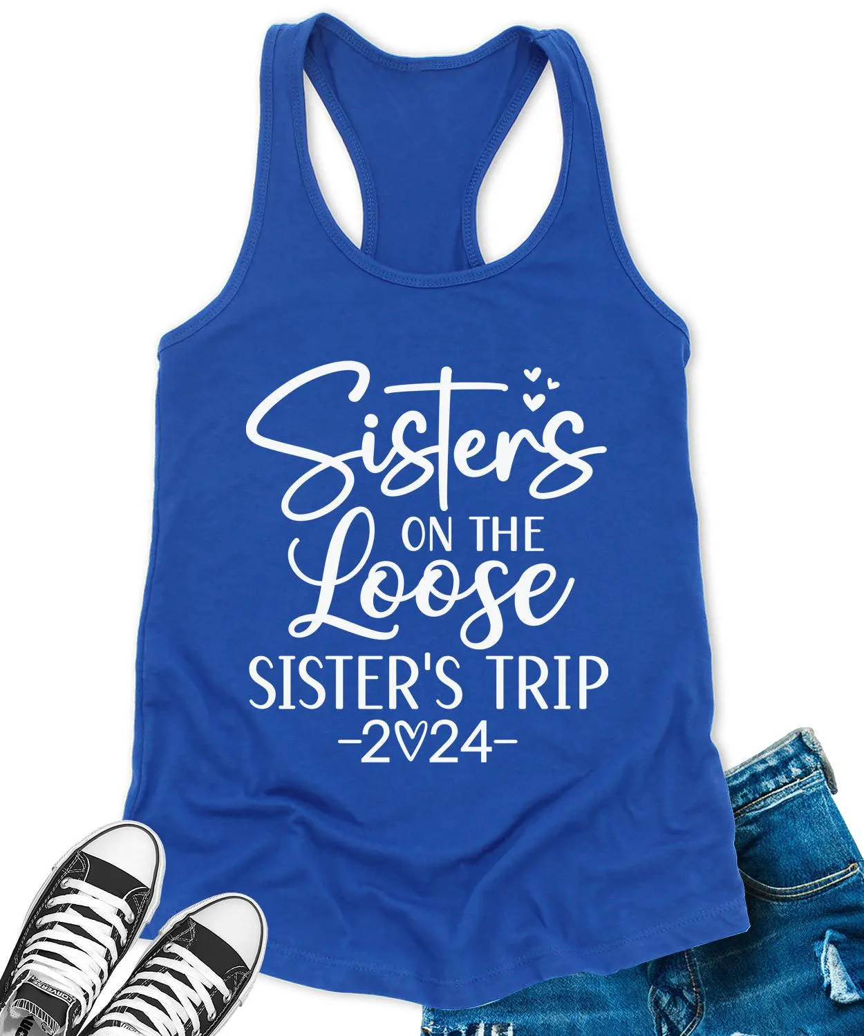 Sisters Trip 2024 Racerback Tank Top for Women Letter Print Sleeveless Summer Tops