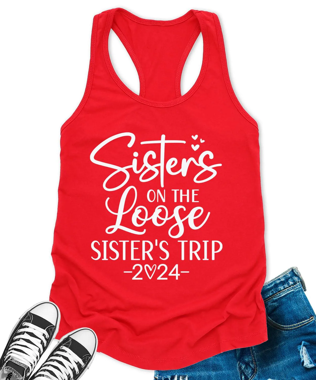 Sisters Trip 2024 Racerback Tank Top for Women Letter Print Sleeveless Summer Tops