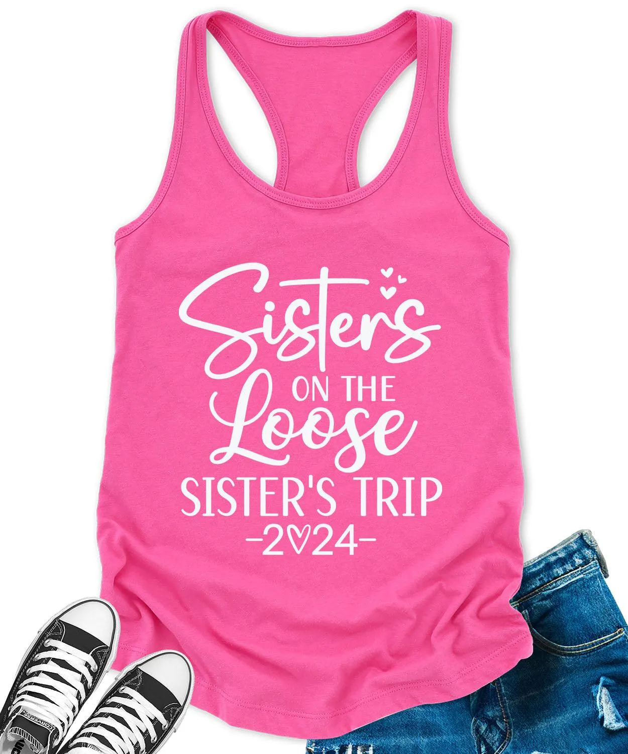 Sisters Trip 2024 Racerback Tank Top for Women Letter Print Sleeveless Summer Tops