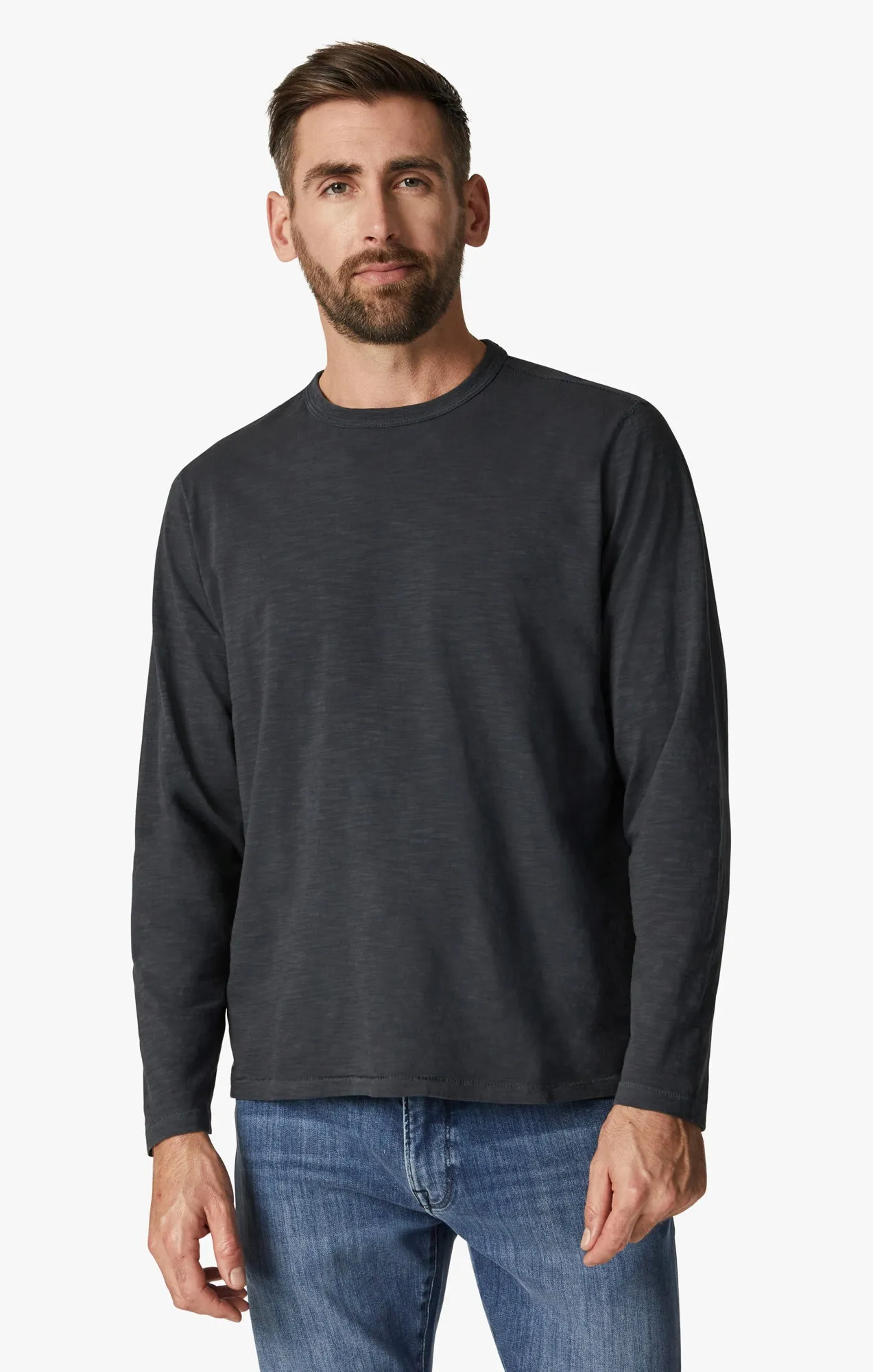 Slub Crew Neck Long Sleeve Shirt in Blue Berry