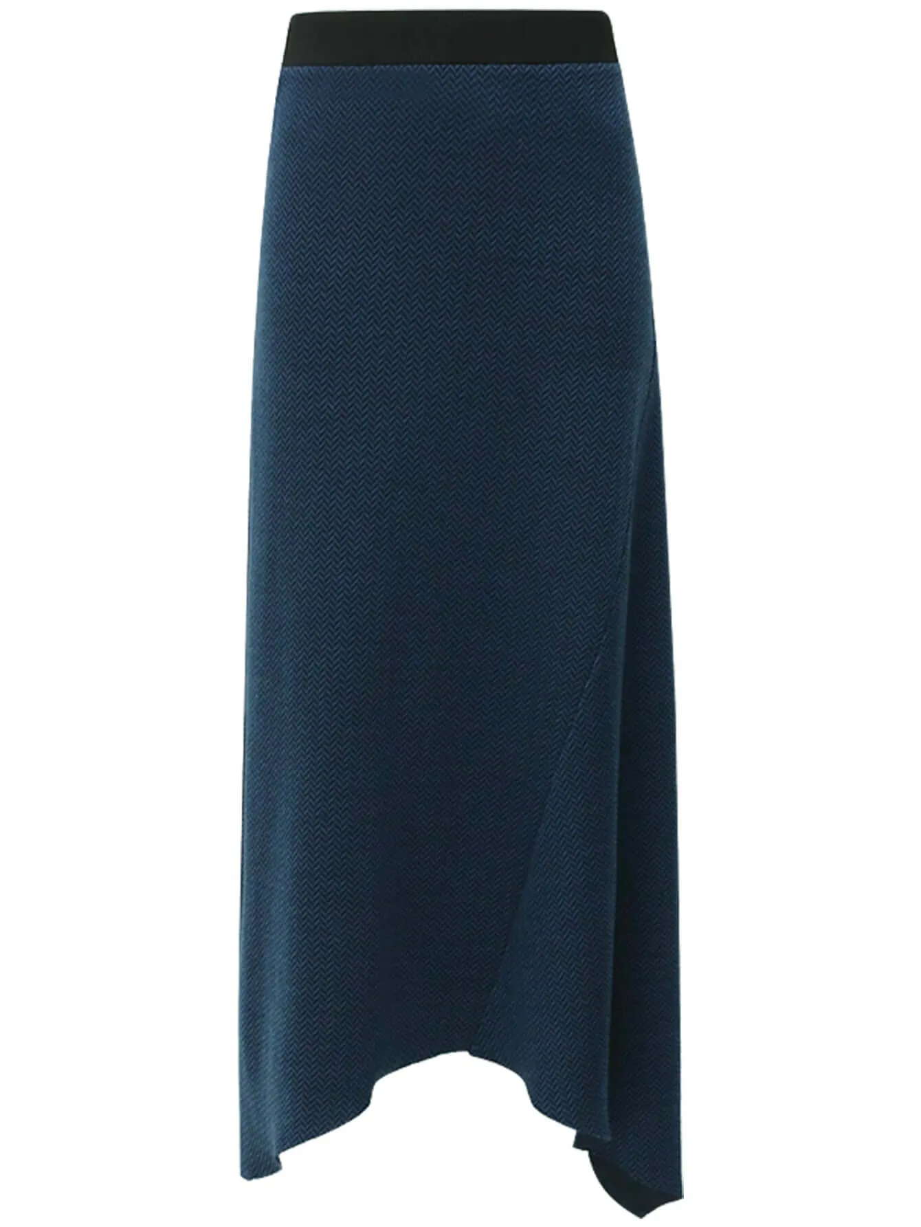 Soft Herringbone Belted Navy Knit Skirt