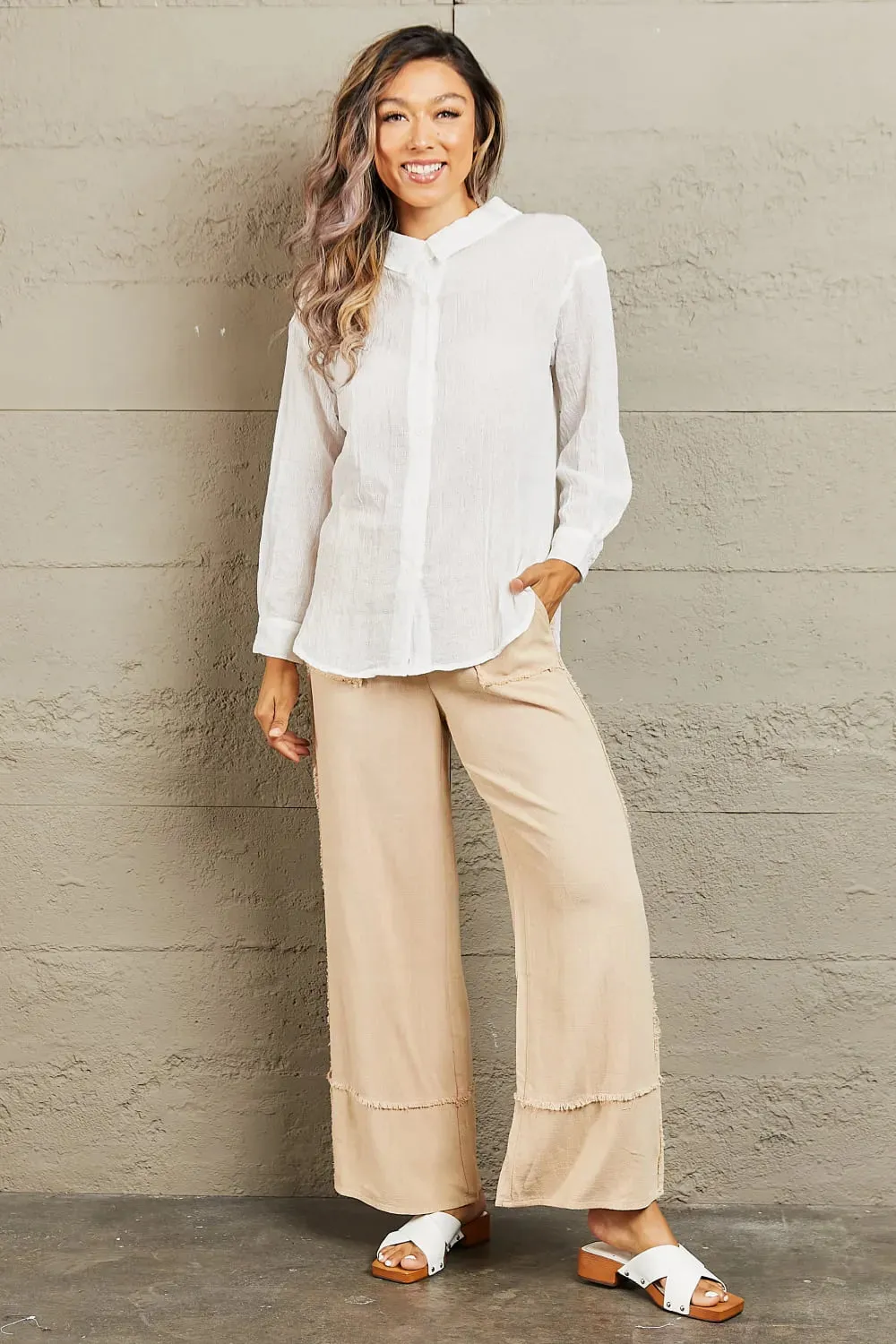 Take Me Out Lightweight Button Down Top