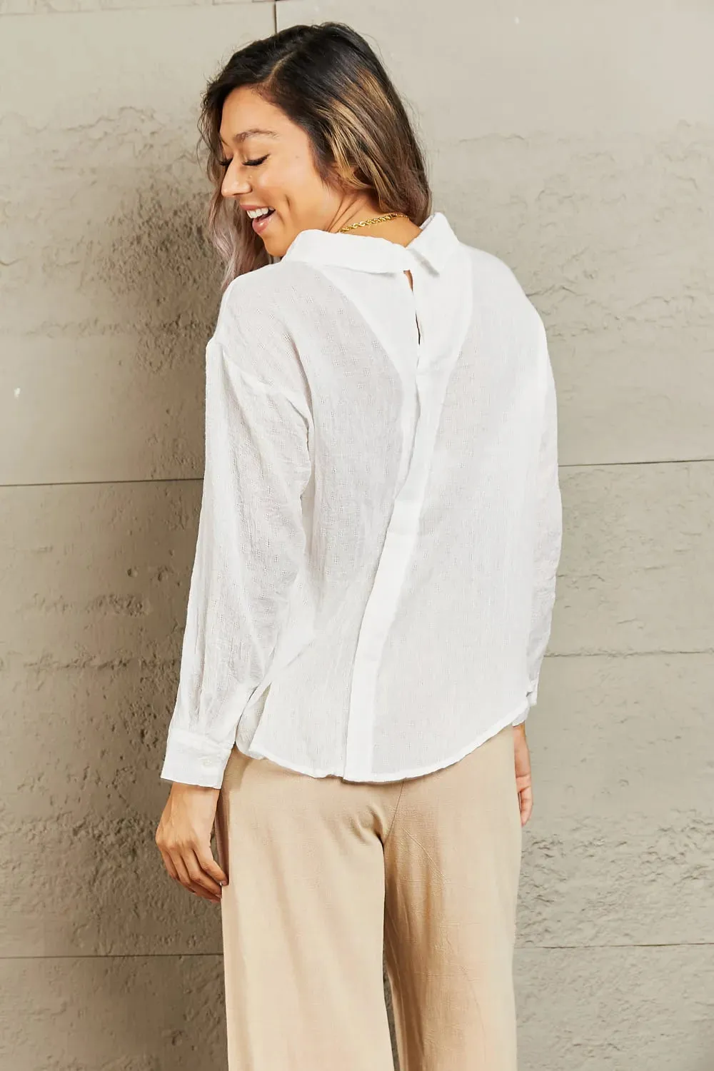 Take Me Out Lightweight Button Down Top