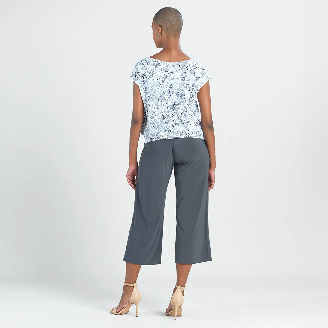 Textured Cap Sleeve Tie Hem Top - Floral Rain-Grey - Final Sale!