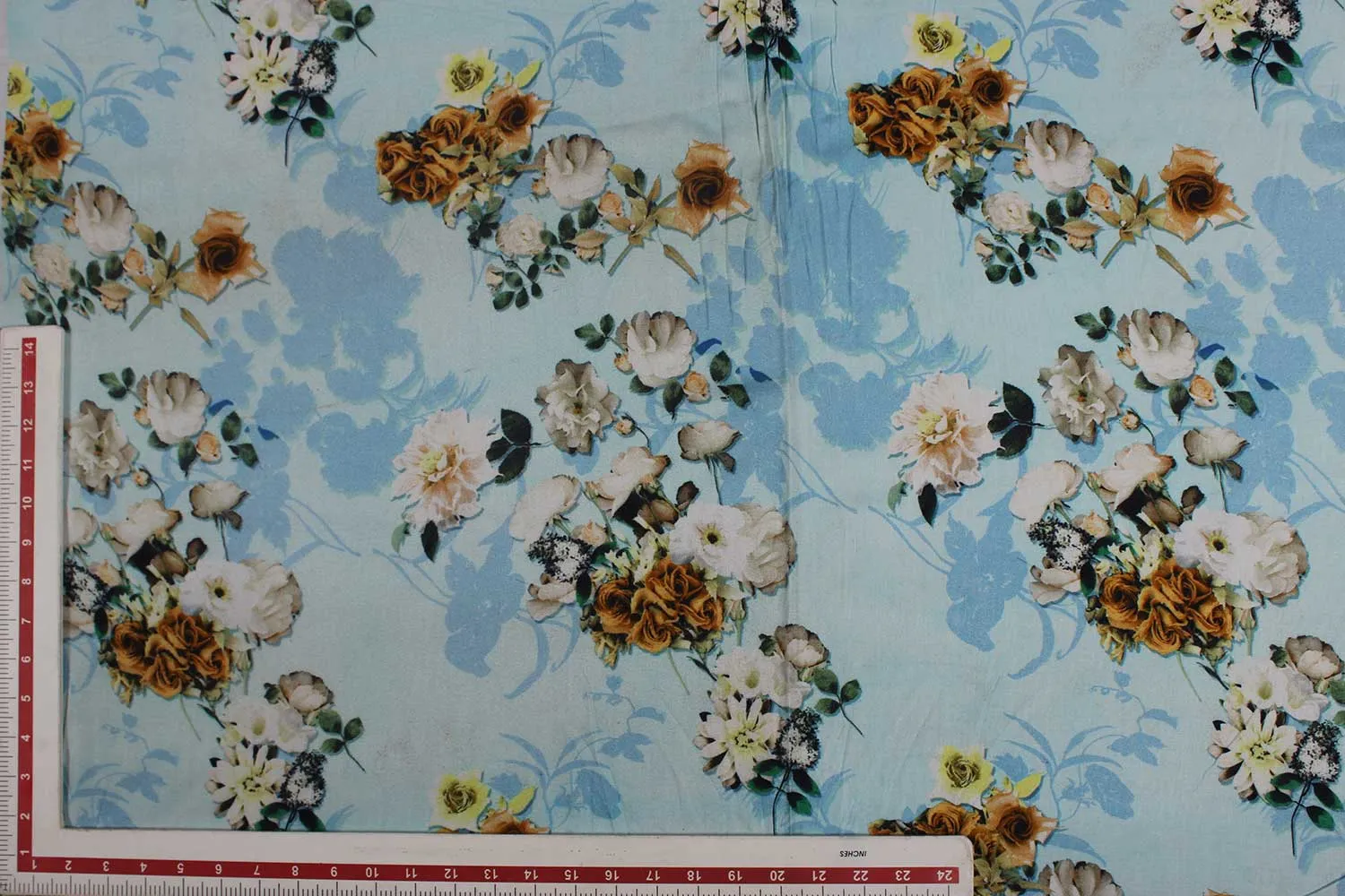 Turquoise Blue Floral Viscose Spun Fabric