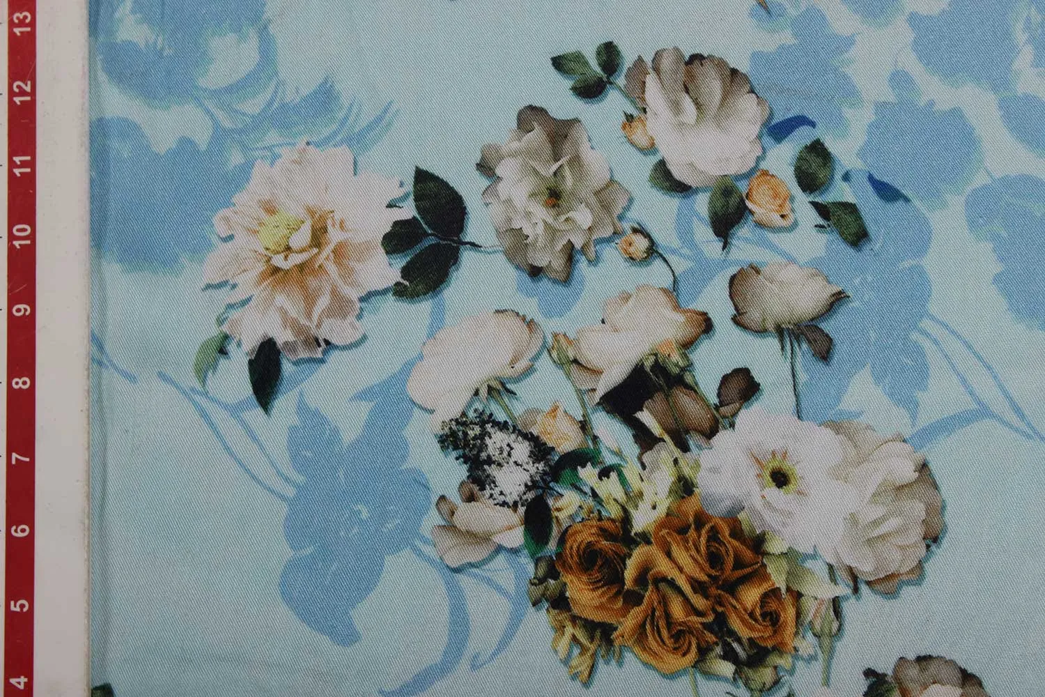 Turquoise Blue Floral Viscose Spun Fabric