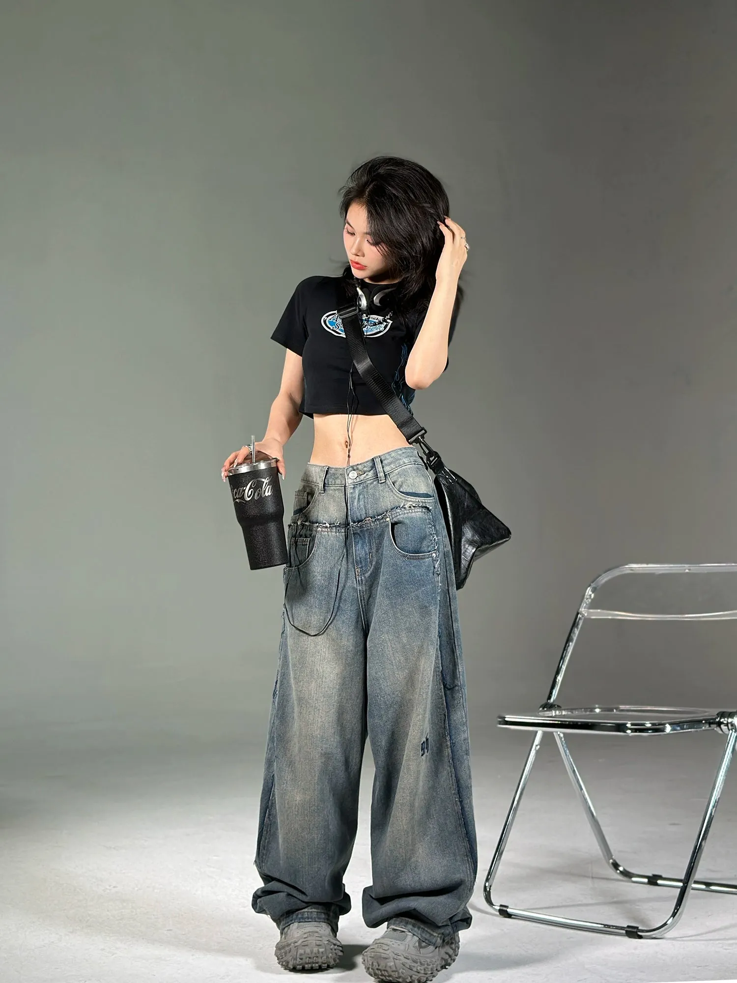 Wide Leg Washed Jeans Straight Loose Vintage Trousers