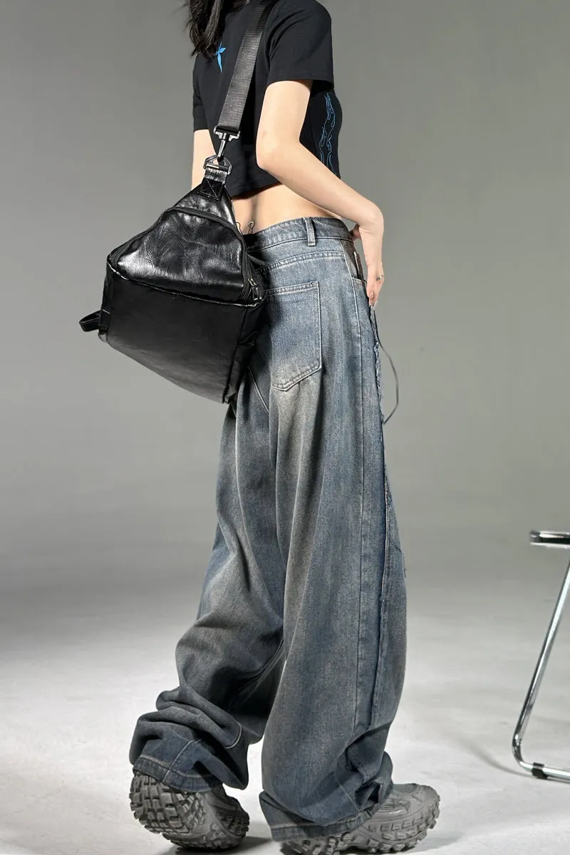 Wide Leg Washed Jeans Straight Loose Vintage Trousers