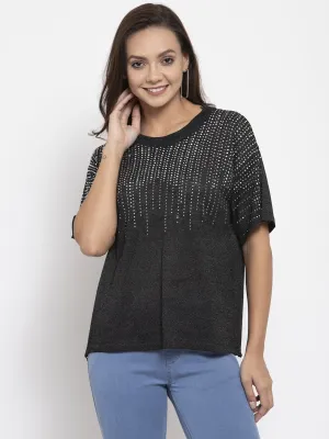 Women Solid Black Round Neck Top