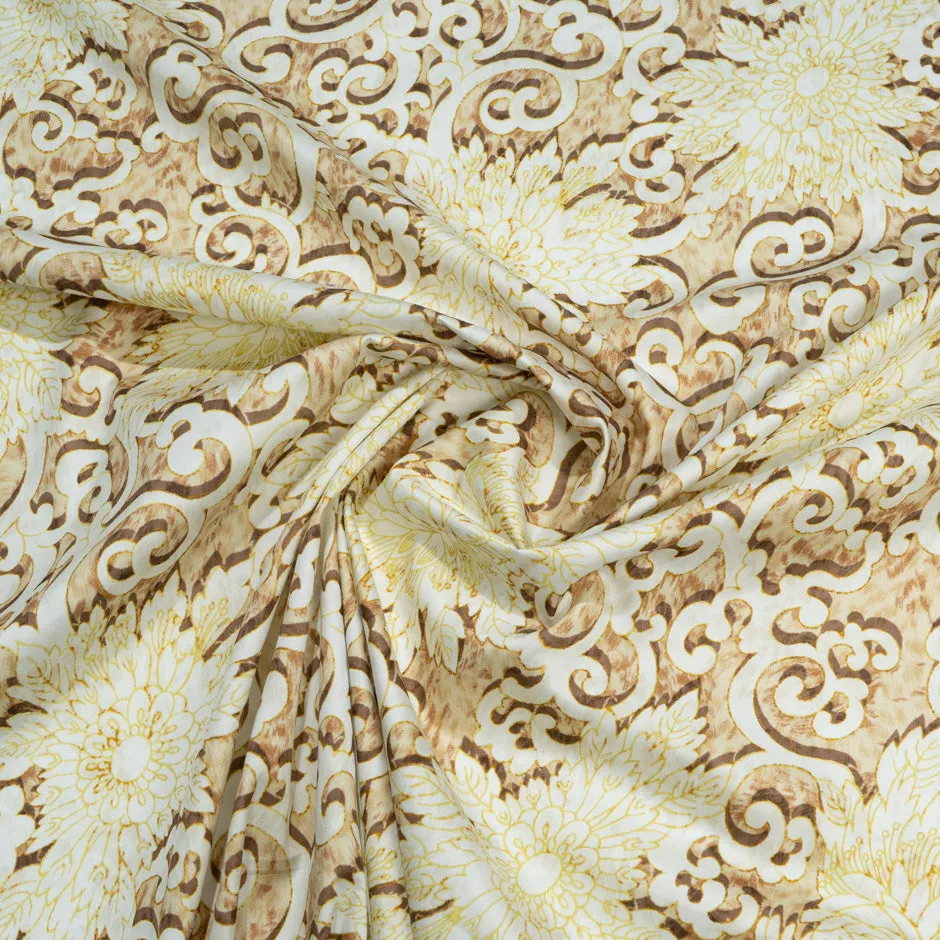 Yellow & Beige Floral Vision Printed Luxury Cotton