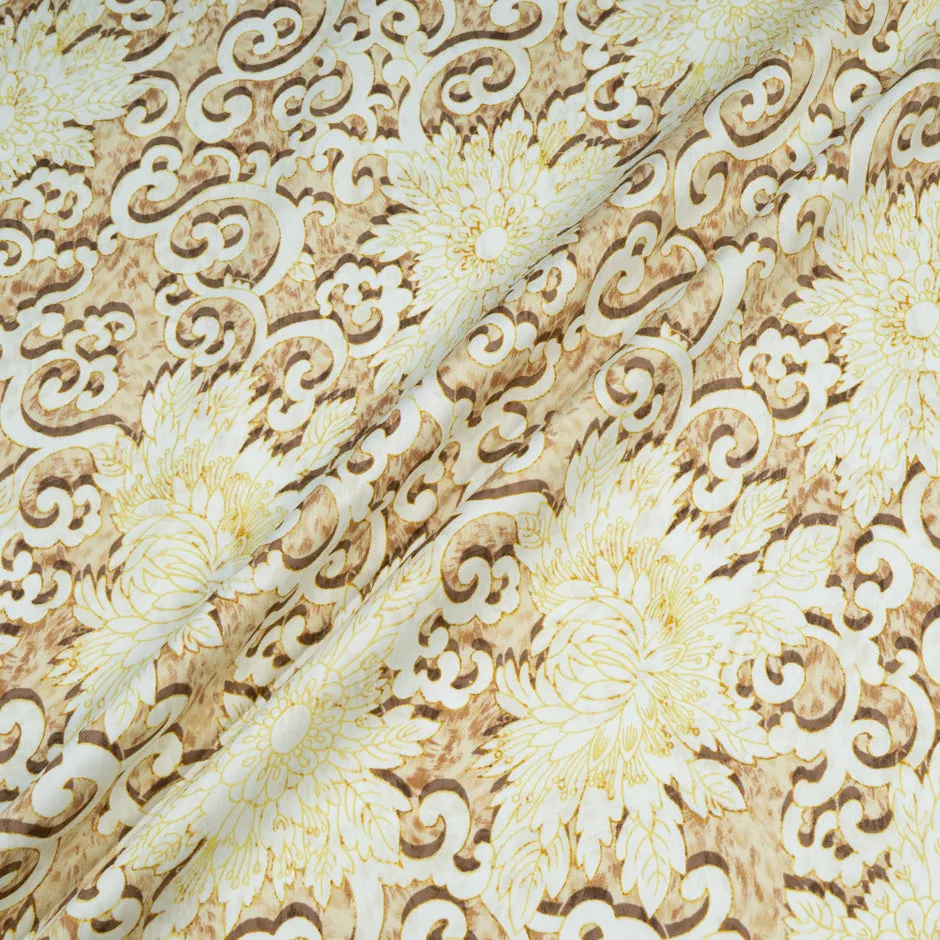 Yellow & Beige Floral Vision Printed Luxury Cotton